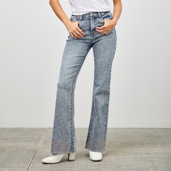 High Rise Kick Flare Pants With Rhinestone - Picture 2 of 9